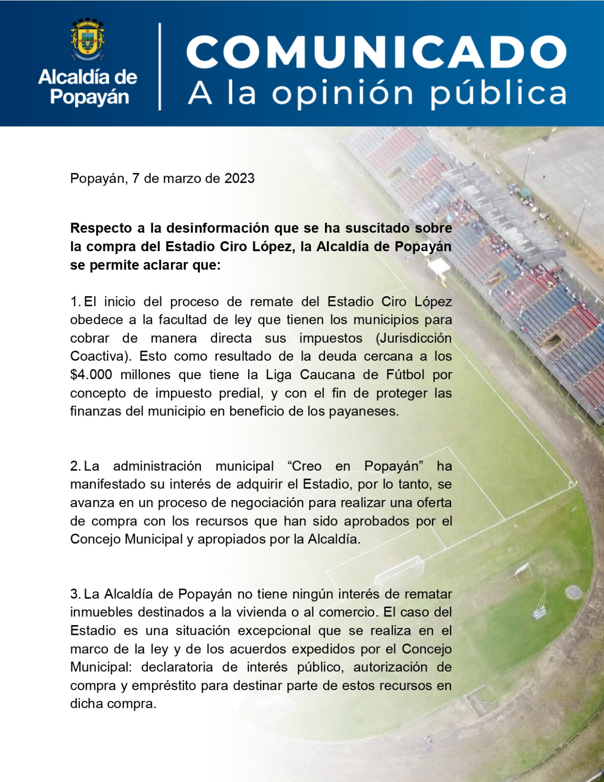 Estadio Ciro Lopez Comunicado